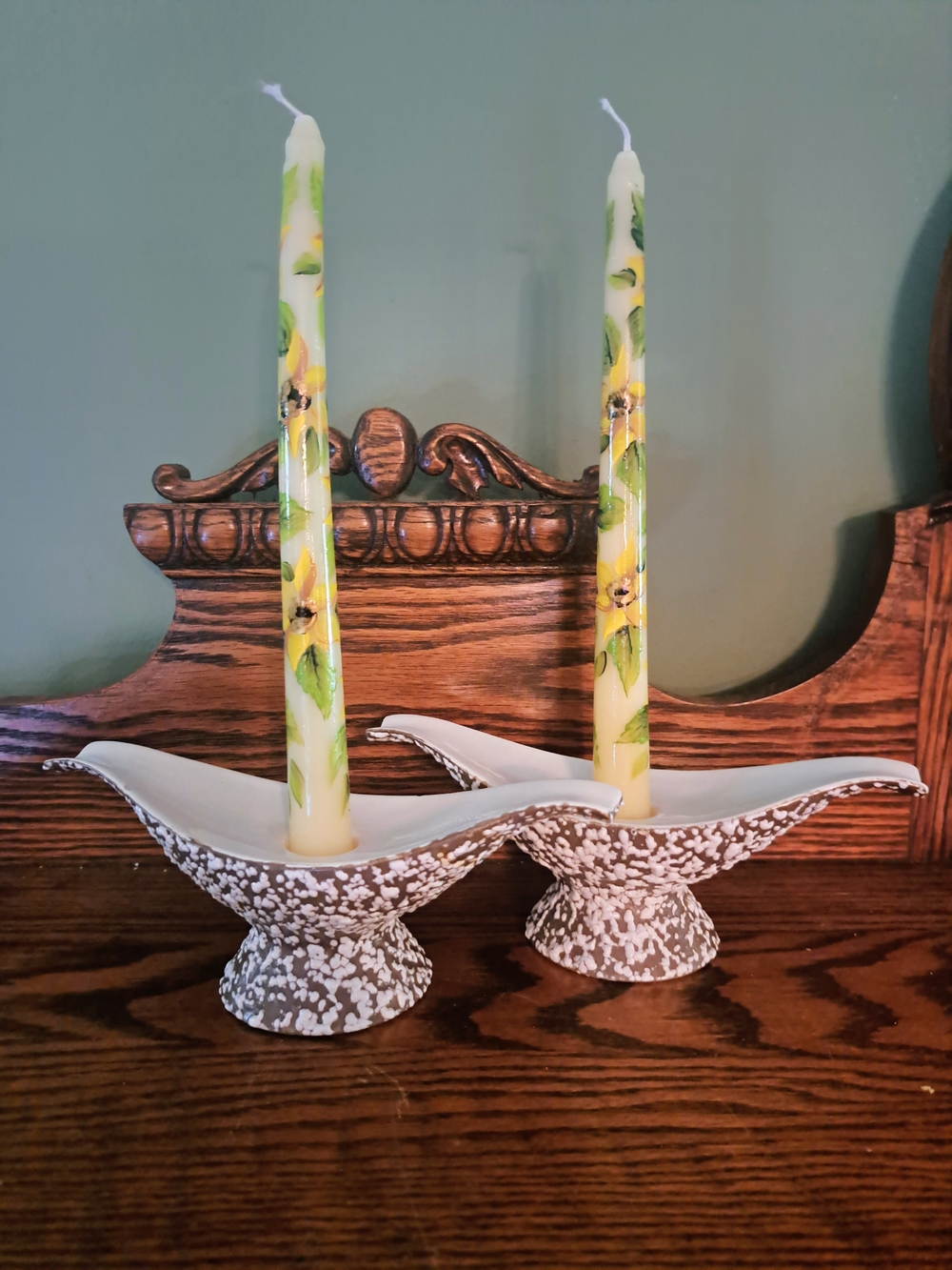 Vtg Royal Haeger R1760 Candlesticks I Stone Lace With Handpainted Candles